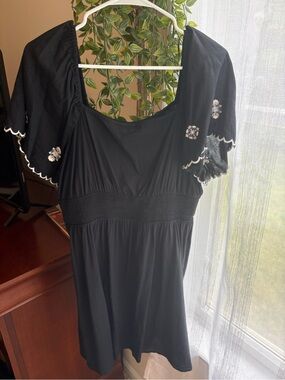 Old Navy Black Embroidered Mini Dress